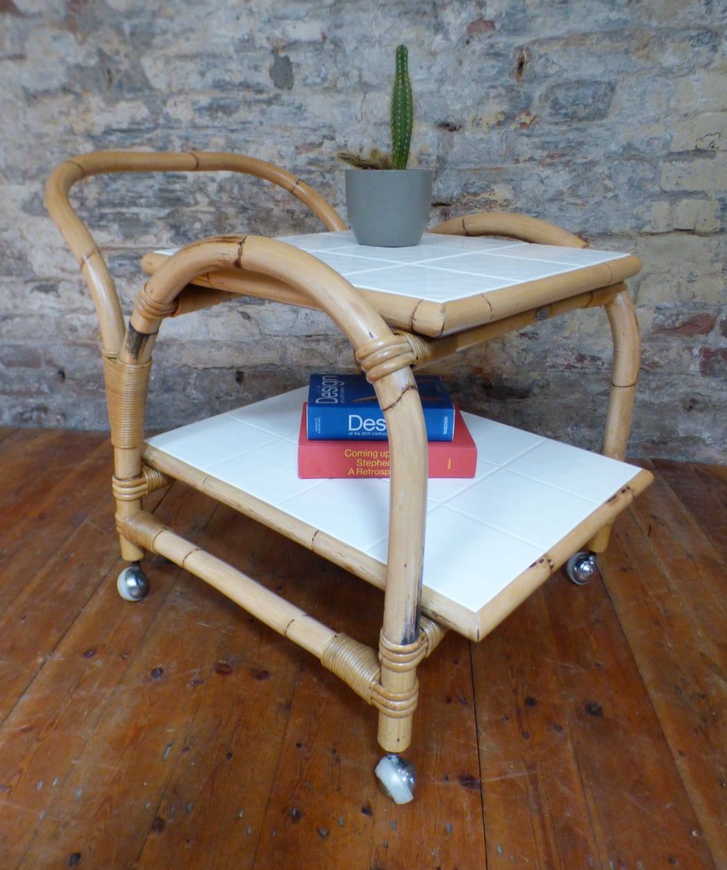 Mid Century Retro Boho Bamboo Tea / Cocktail / Side Table Trolley Uk  Delivery photo furniture