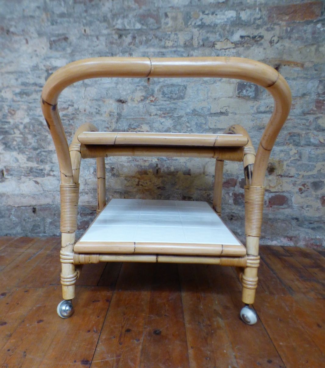 Mid Century Retro Boho Bamboo Tea / Cocktail / Side Table Trolley Uk  Delivery photo Furniture