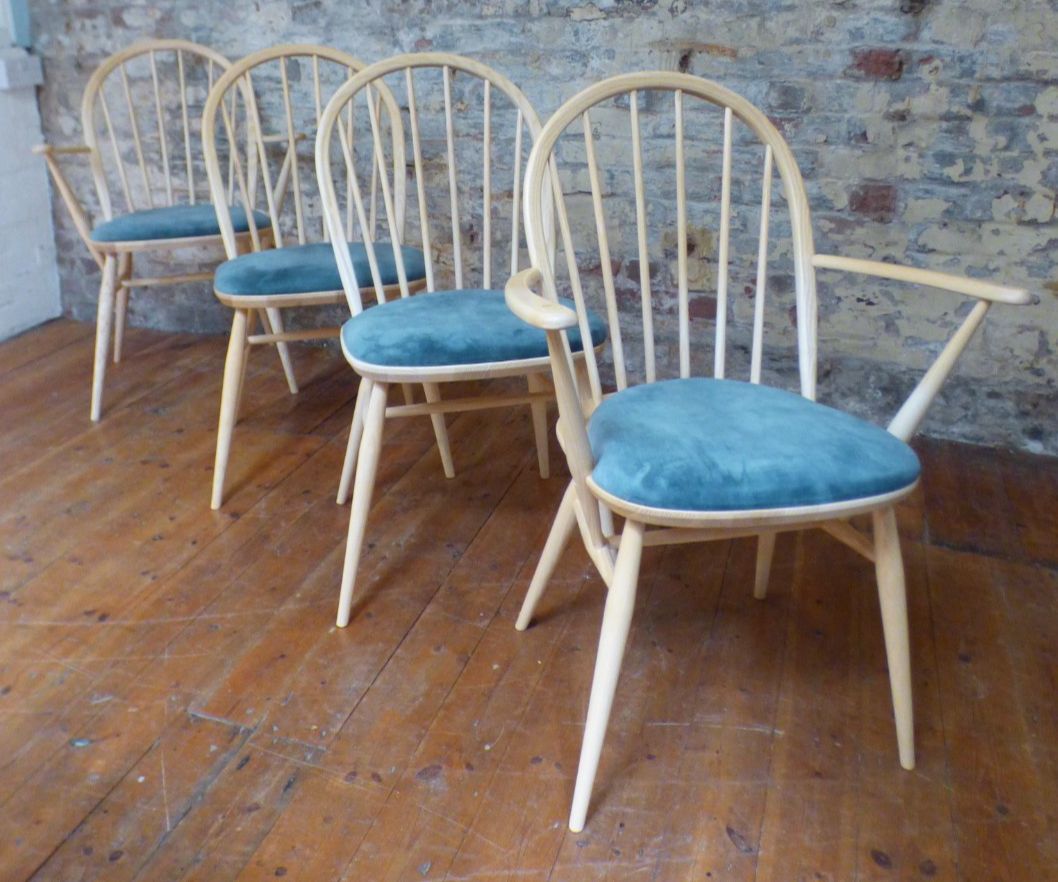 Four Modern Upholstered Windsor Blonde Ash Ercol Dining Chairs Exc Uk Delivery