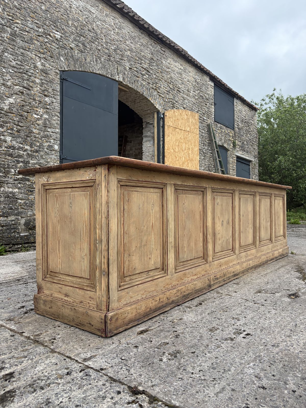Large 19th Century French Haberdashery Shop Counter Oak And Pine 3 Meters
