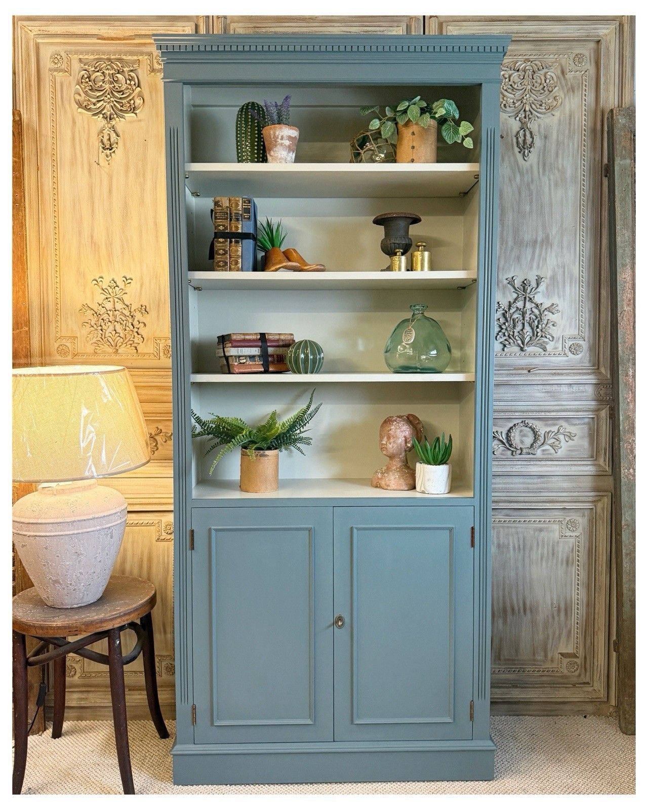 Tall Bookshelf /Bookcase With Cupboard In De Nimes By Farrow And Ball photo furniture
