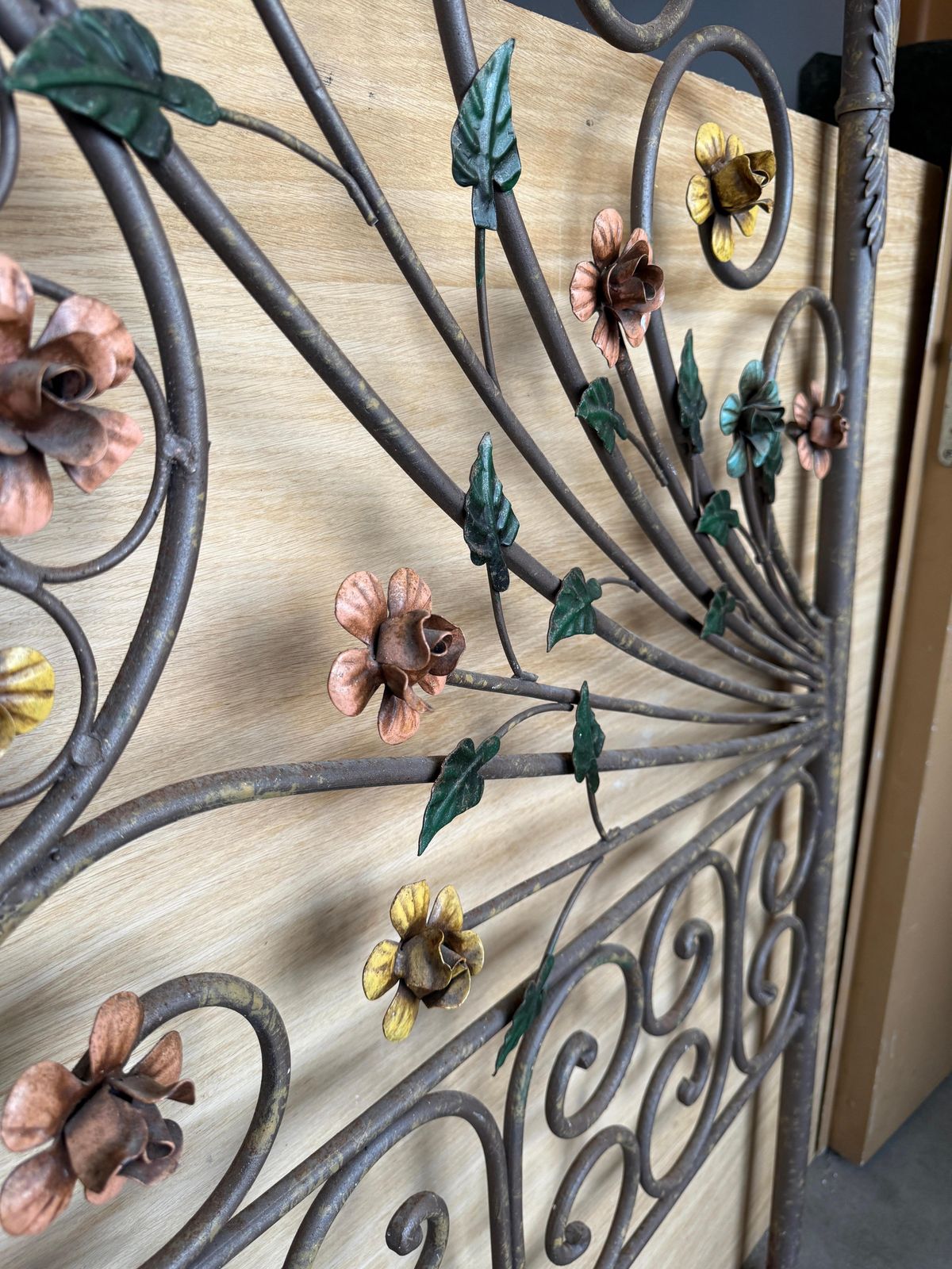 Antique Wrought Iron Floral Headboard With Hand Painted Decorative Flowers photo 2271.0