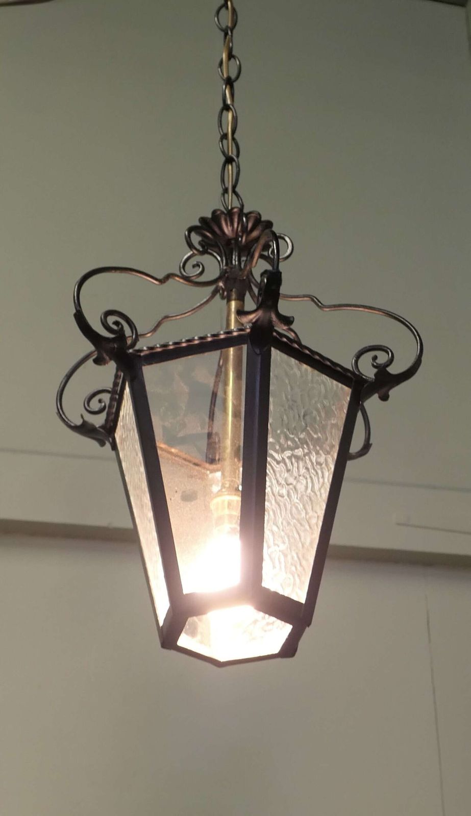 Wrought Iron Arts & Crafts Lantern This Impressive Piece Is Made In Glass photo 630.0