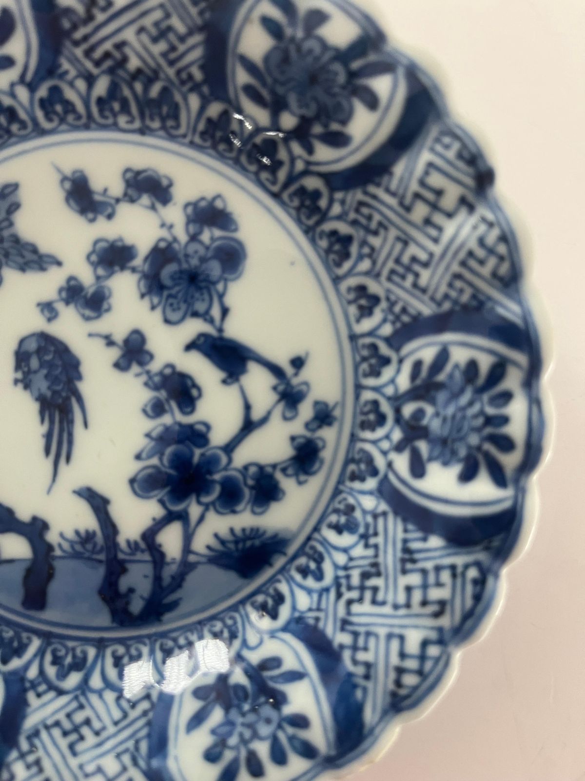 Kangxi Period Blue And White Porcelain Saucer Dish, Fungus Mark, Circa 1700 photo vinterior
