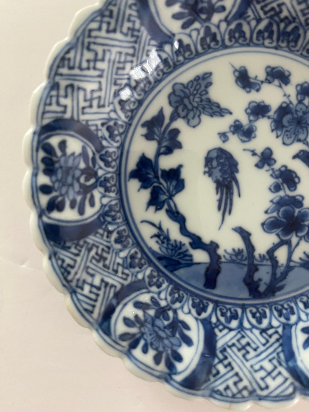 Kangxi Period Blue And White Porcelain Saucer Dish, Fungus Mark, Circa 1700 photo vintage