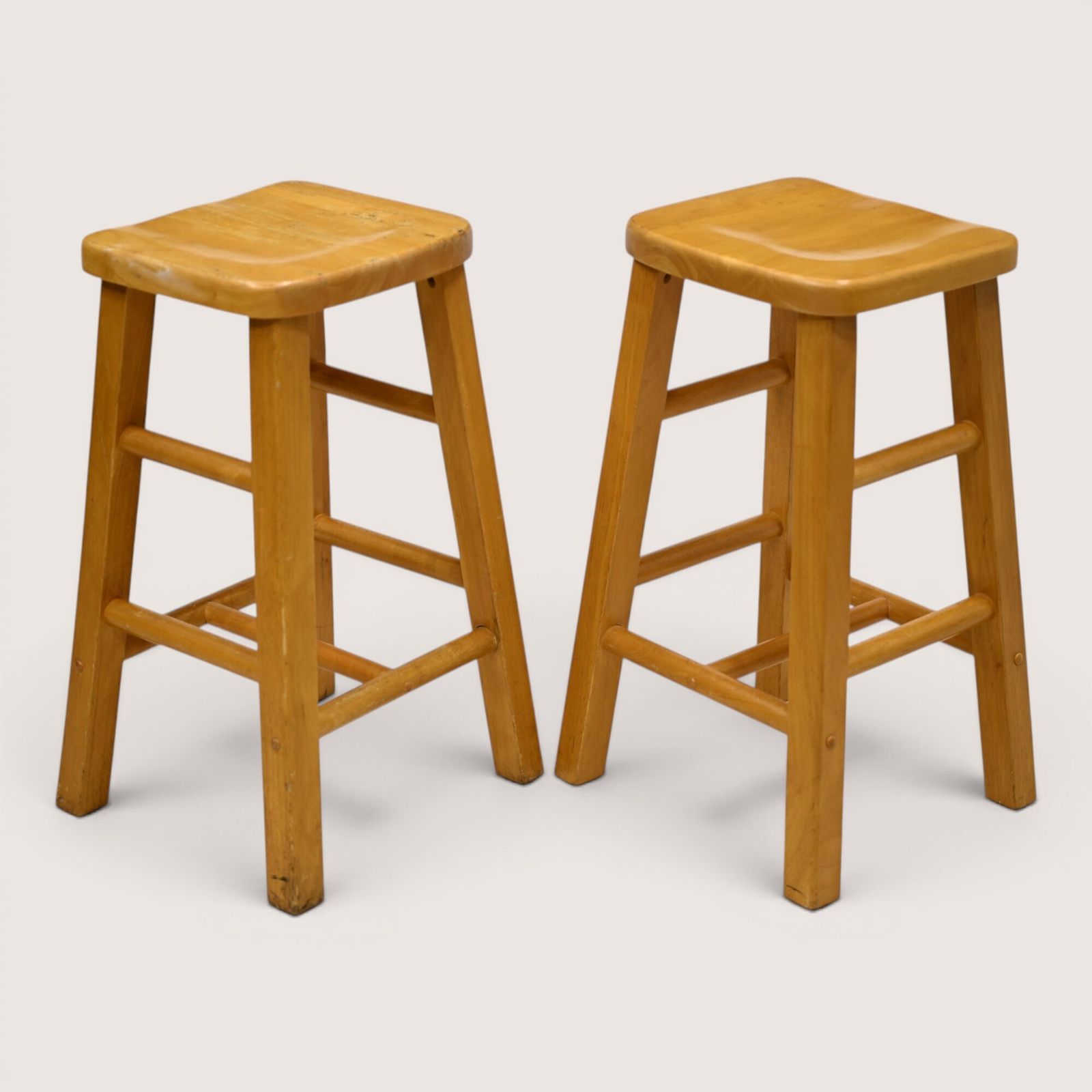 Pair Of Breakfast Bar Stools 66cm Seat Height Vintage Beech Free Uk Delivery* photo for sale