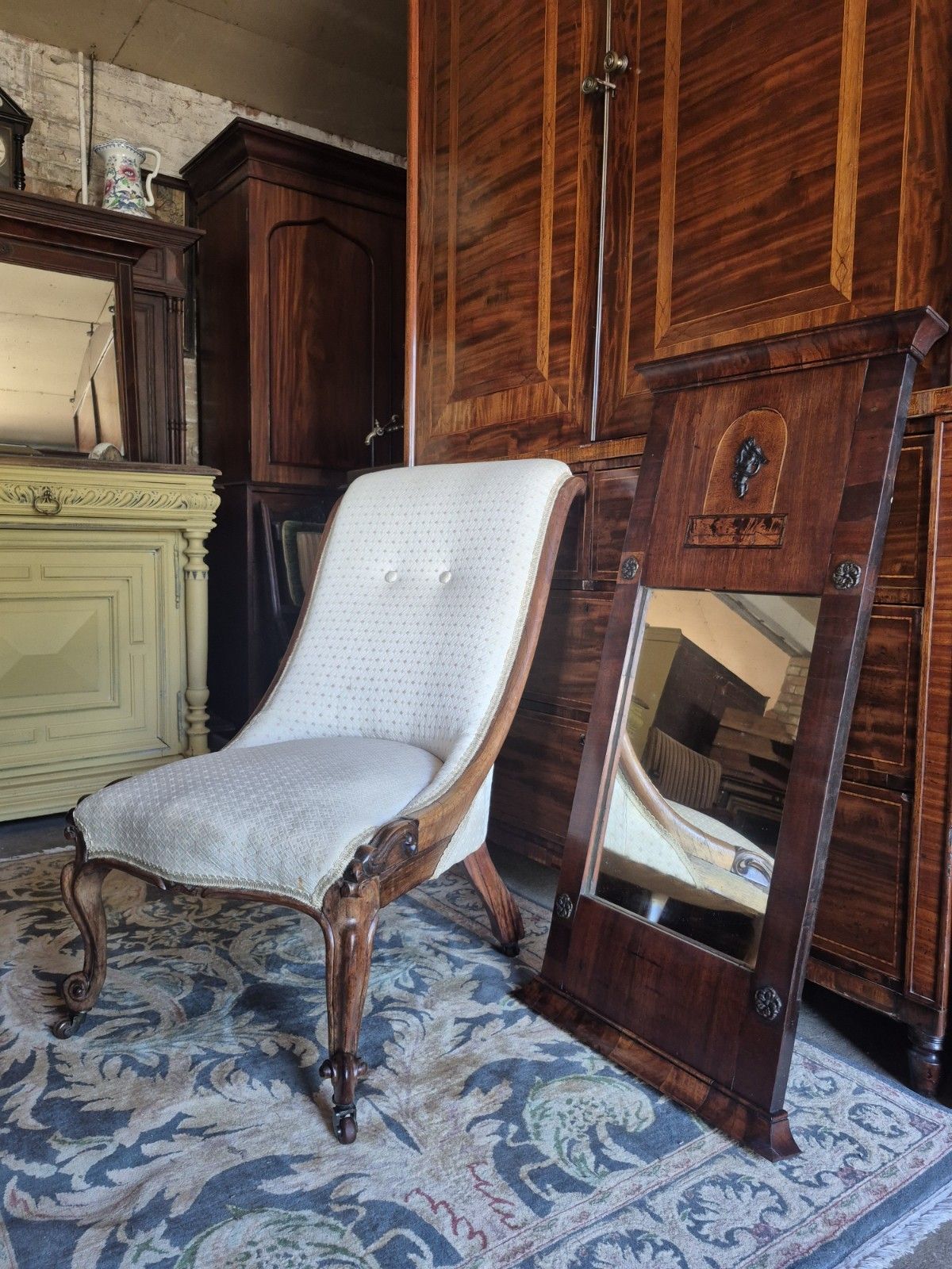 An Amazing 19th C Italian Pier Mirror Winged Putti , Satine, Walnut And Poplar photo for sale