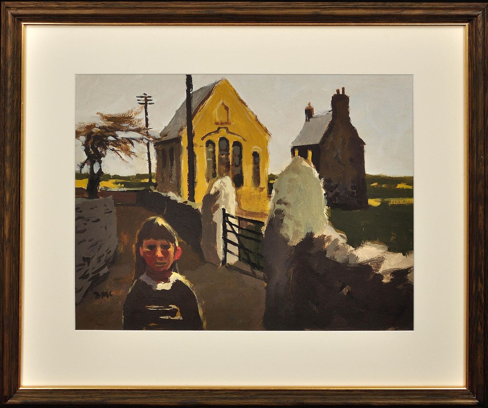 Donald Mcintyre 1923 To 2009. Girl And Chapel, North Wales. Framed Colourist Post Impressionist Oil Painting.