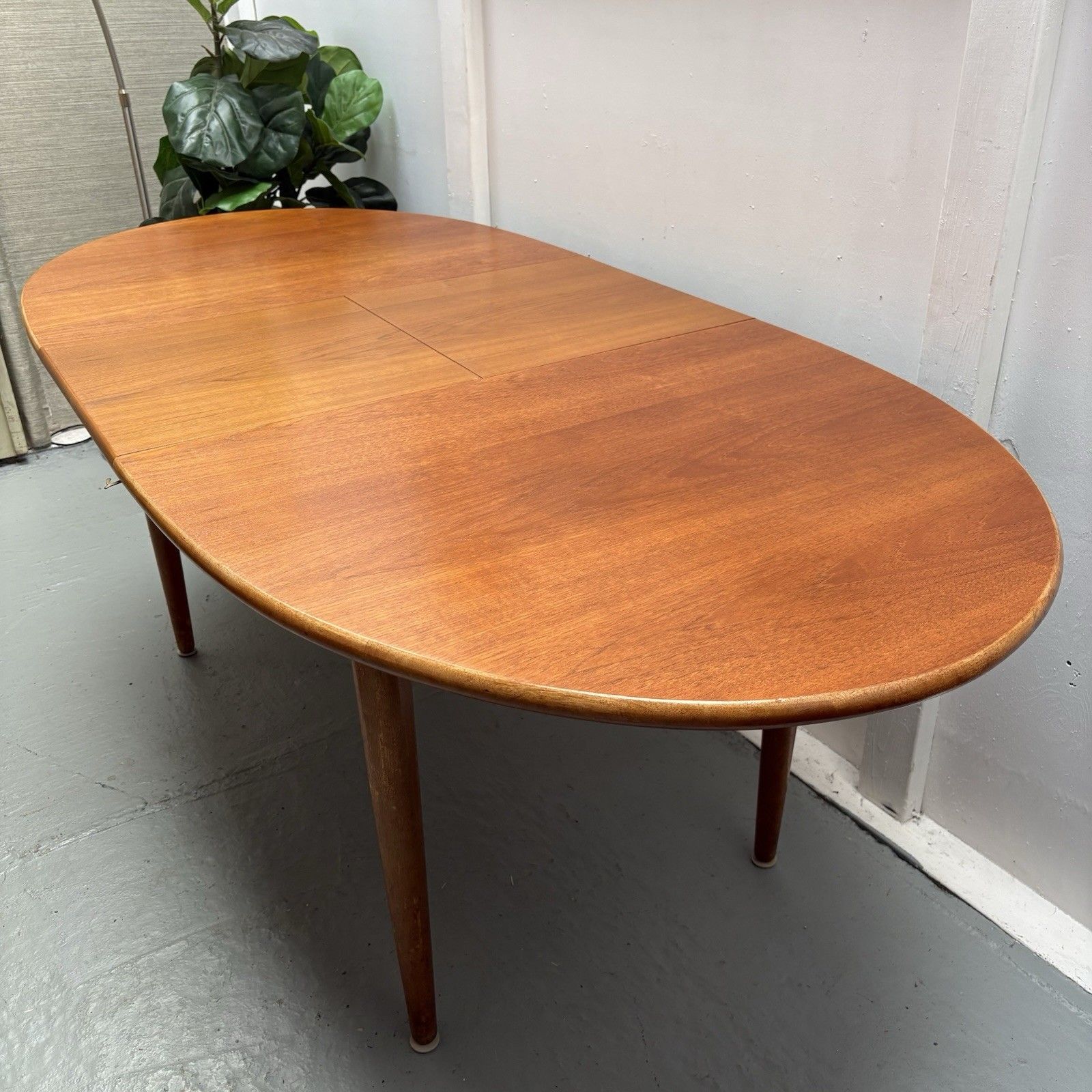 photo for sale Compact Midcentury Oval Extending Teak Dining Table By Jentique C.1960s