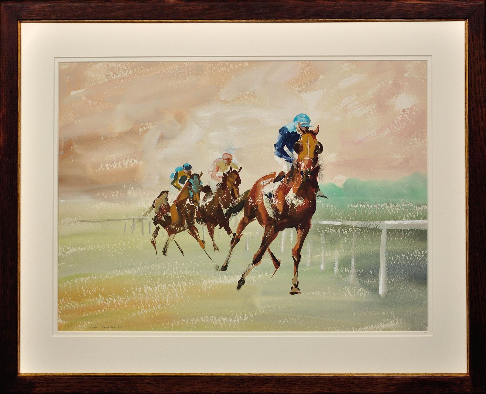 John Rattenbury Skeaping 1901 To 1980. English. A Three Horse Race, 1963. Mid 20th Century Gouache & Watercolour Horse Racing Painting.