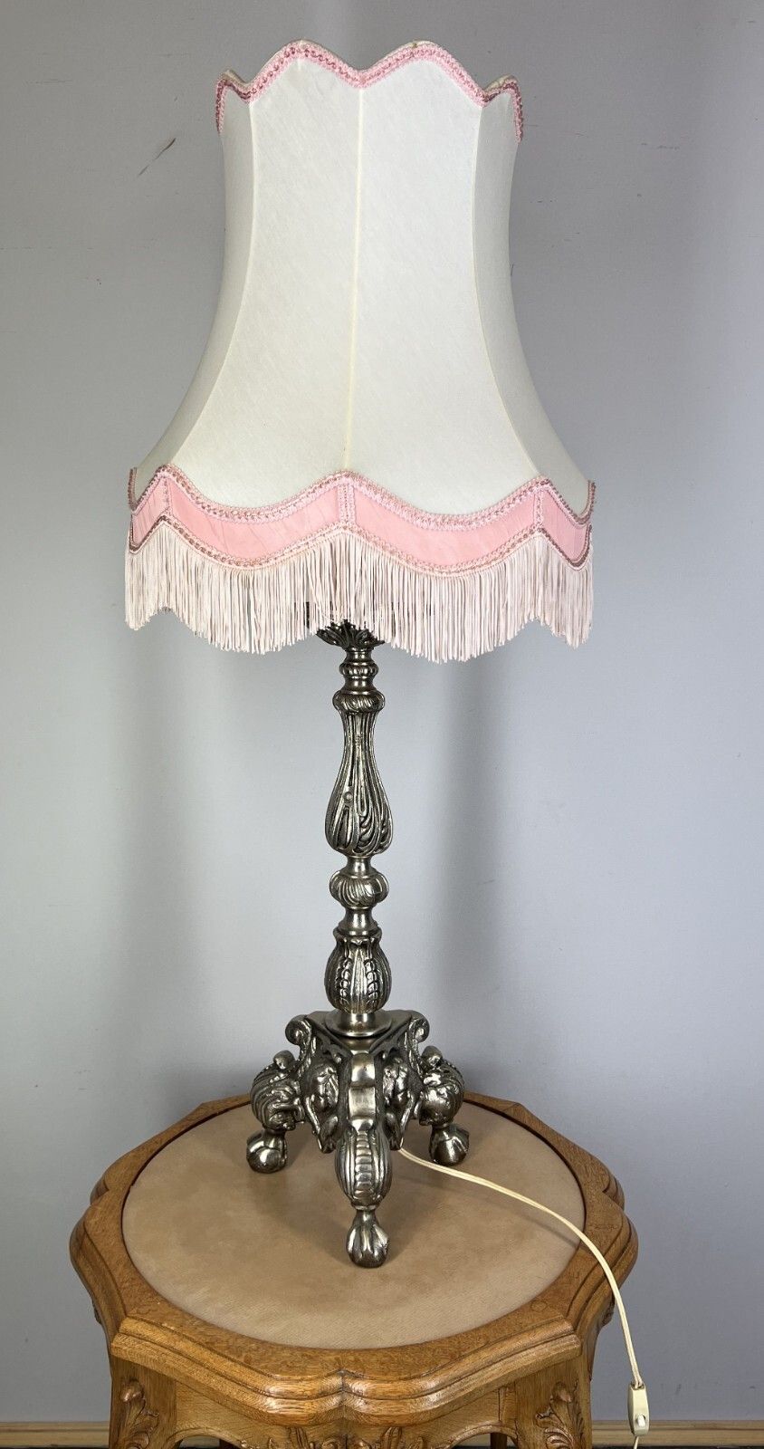 Lamp Vintage French Style Brass Ornate Table Lamp With Shade Lot 3020 photo furniture