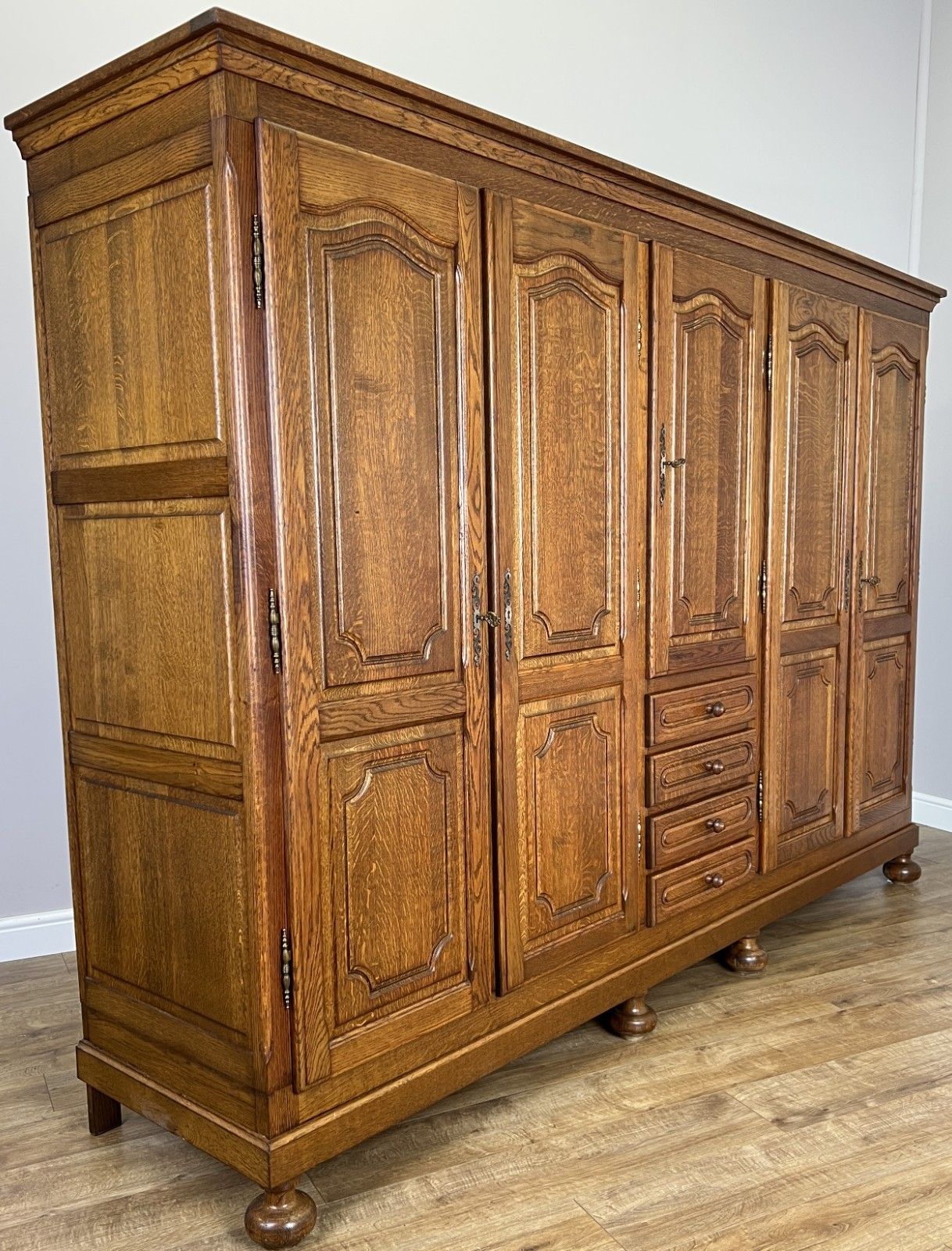 Wardrobe Vintage French Style Five Door Oak Carved Armoire Cabinet Lot 6129 photo for sale