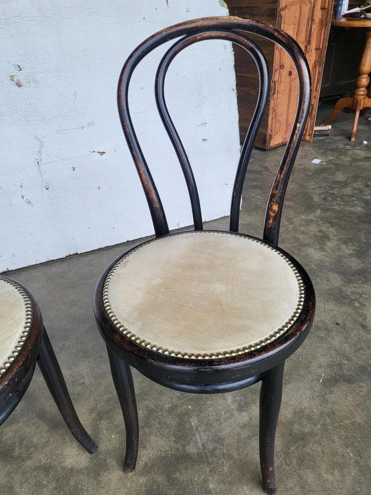 Pair Two Thonet Bentwood Bistro Chairs No18 Suede Seats photo 290.0