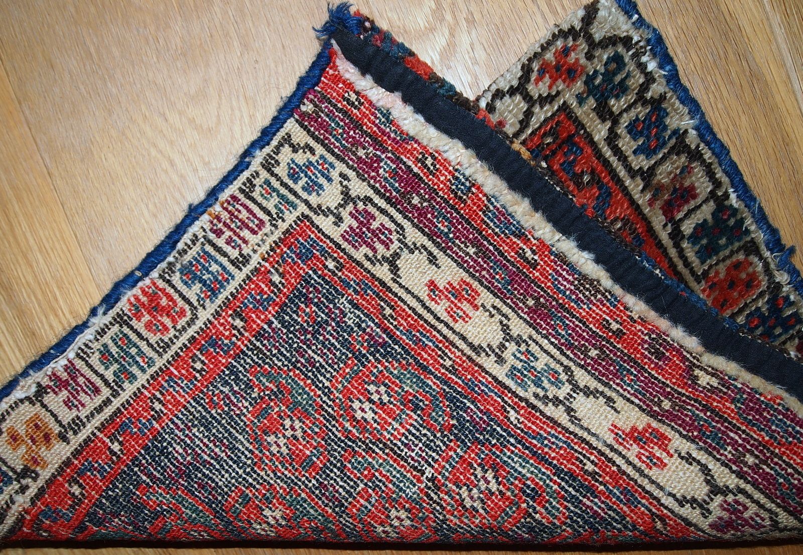 Tapis bag face d'époque, fait main, 37 cm x 46 cm, vers 1900 photo vintage