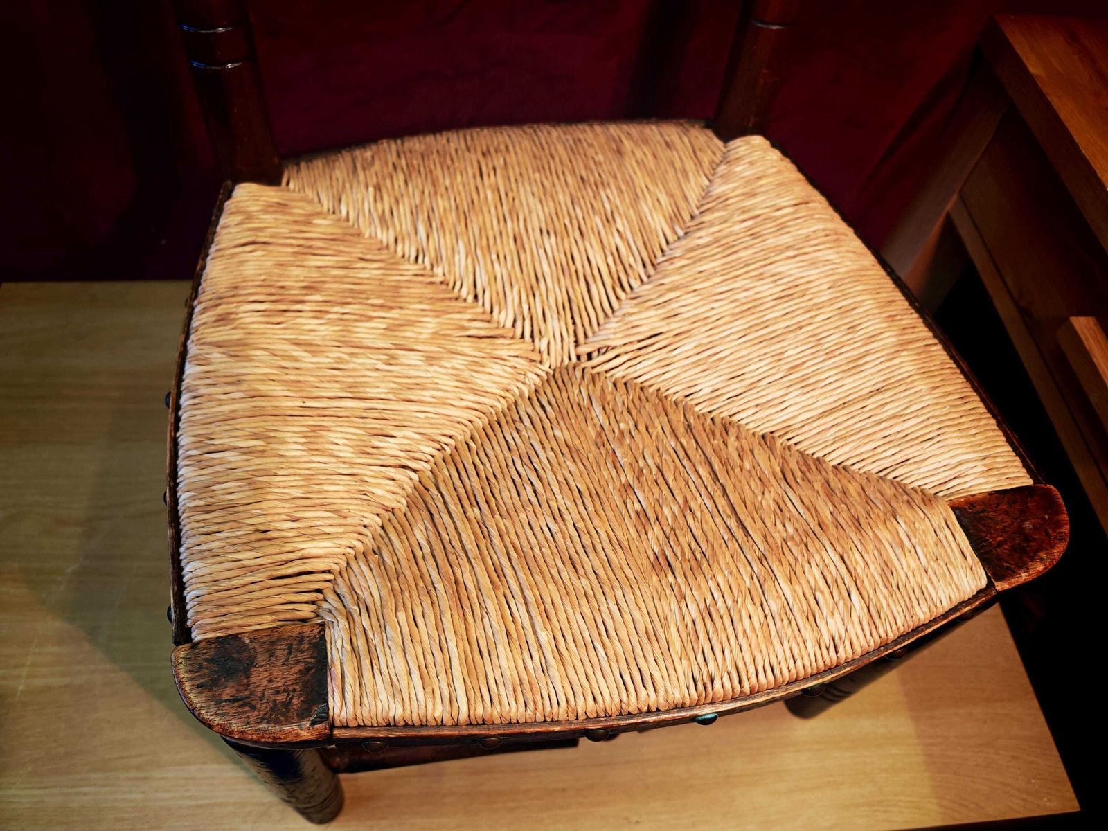 Antique Children's Rush And Straw Seated Dining Chair. Good Condition. Likely 19th Century. 75cm Tall photo for sale