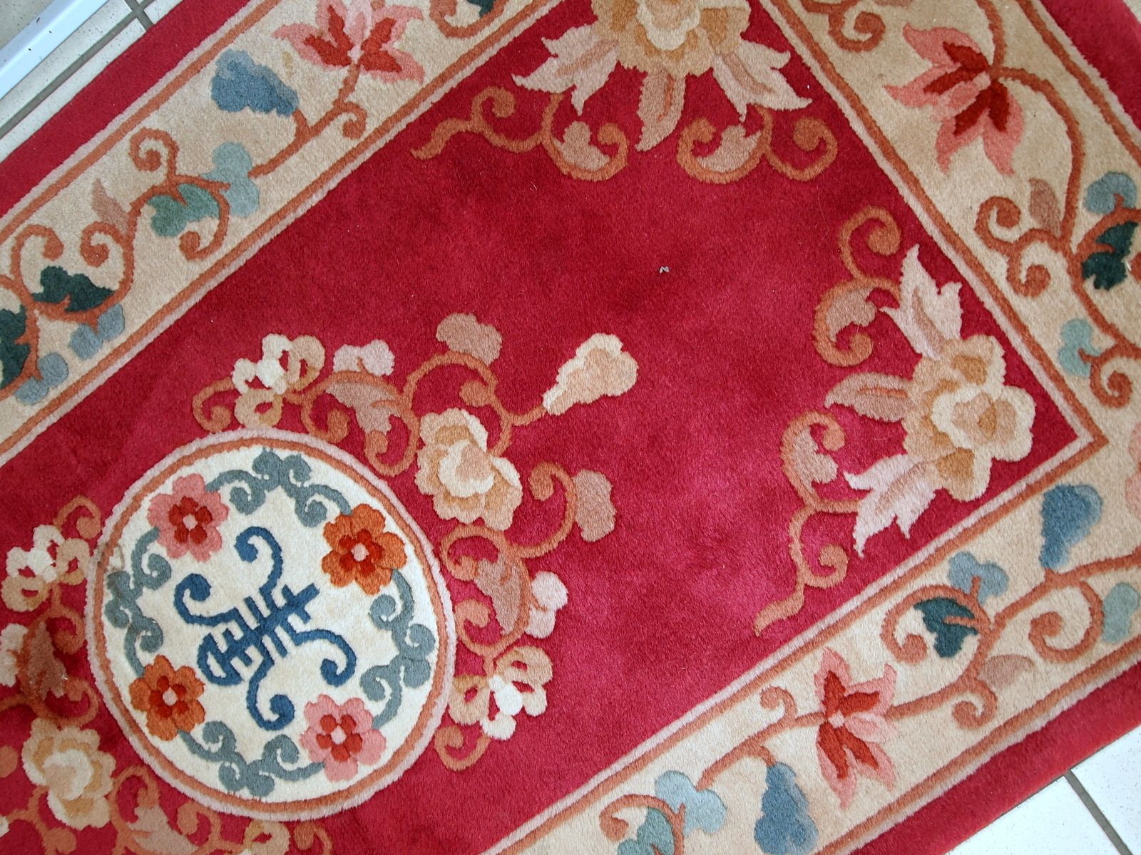 Tapis chinois Art déco en laine, fait main - 2,5' x 4,5', années 1970 photo for sale
