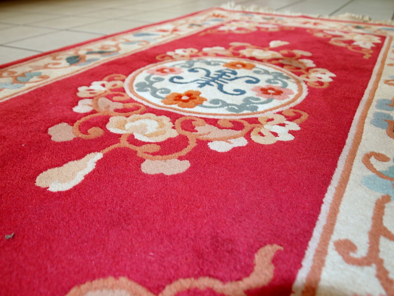 photo for sale Tapis chinois Art déco en laine, fait main - 2,5' x 4,5', années 1970