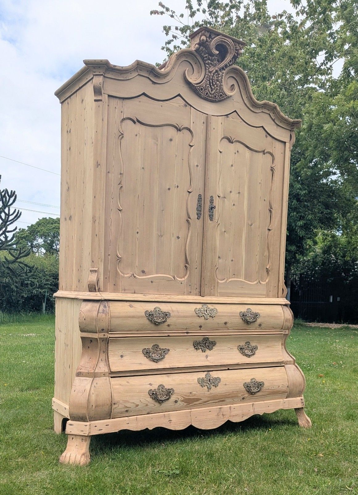 Huge 19thc Stripped Pine Dutch Linen Press On Bomb Base Delivery Available 0341. photo furniture