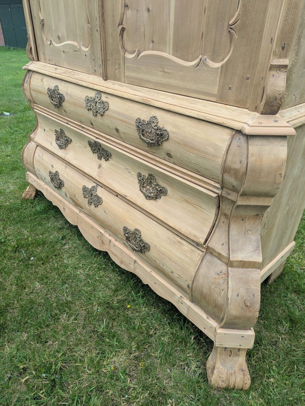 Huge 19thc Stripped Pine Dutch Linen Press On Bomb Base Delivery Available 0341. photo vinterior