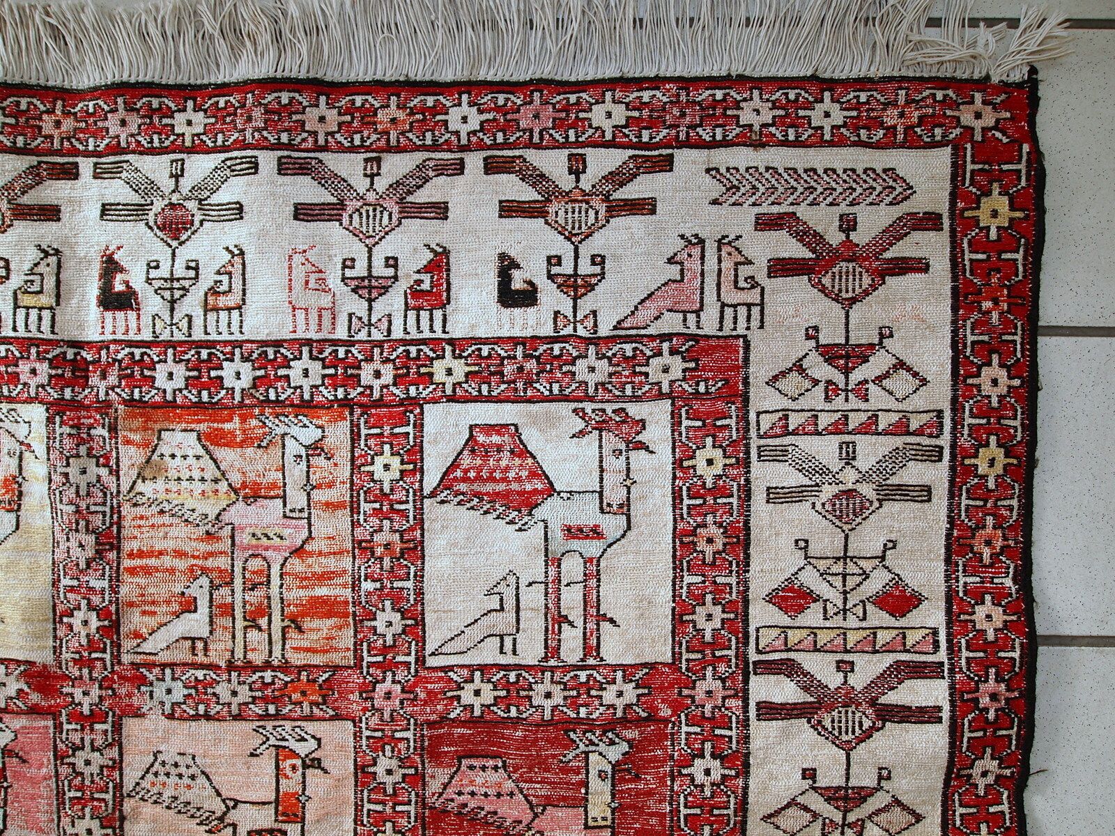 Handmade Vintage Sumak Silk Kilim Rug 125cm X 183cm, 1960s photo for sale
