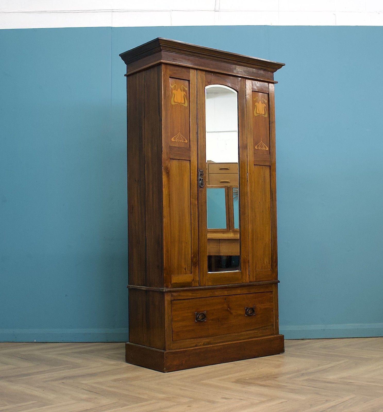 Antique Art Nouveau Mahogany Wardrobe Hall Cupboard, 1900s #1789 photo for sale