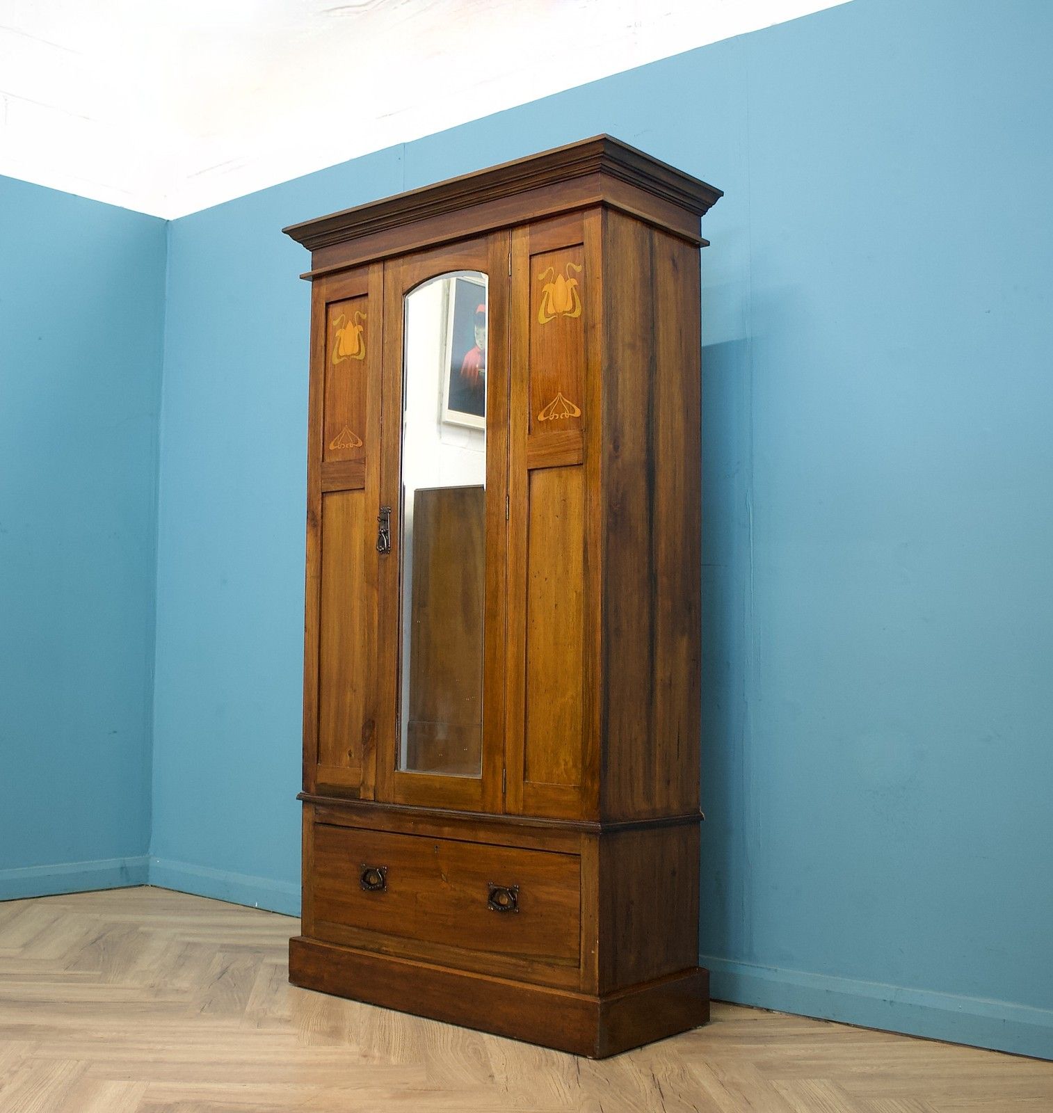 Antique Art Nouveau Mahogany Wardrobe Hall Cupboard, 1900s #1789 photo Furniture