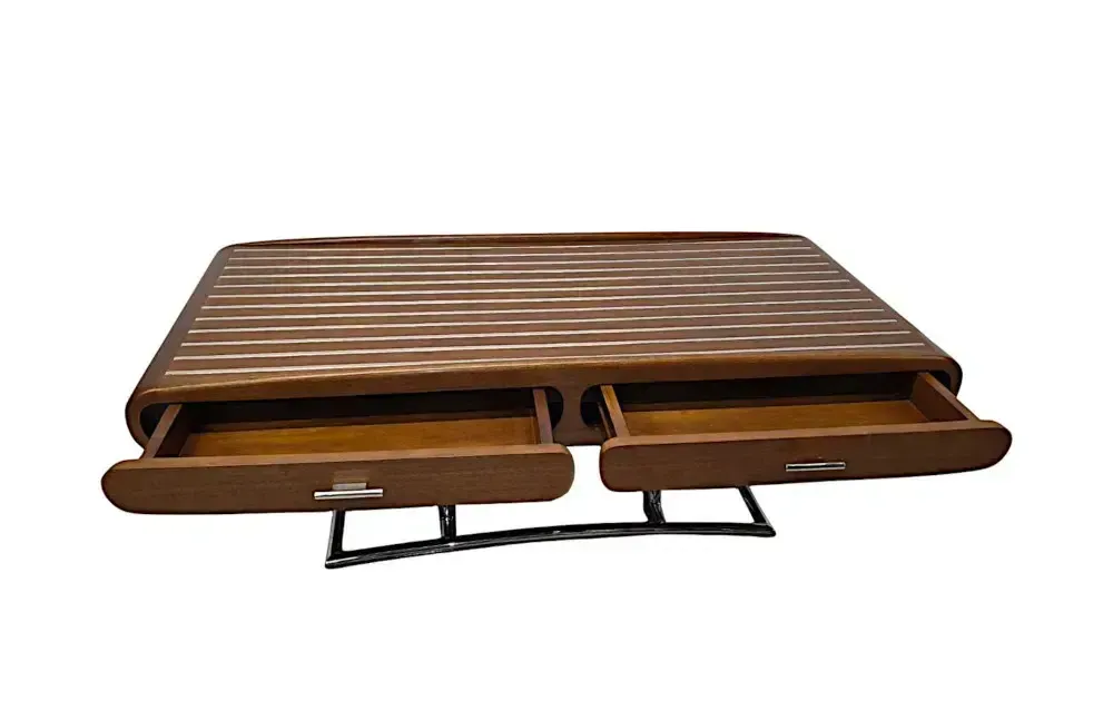 Mid-Century Design Salontafel van Walnoot en Chroom met Vier Lades photo 1296.0