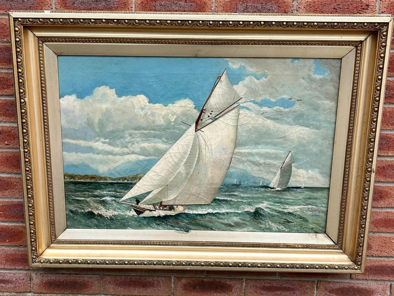 John Greenough American 19th Century Sailing Ship Boats Oil On Canvas Painting