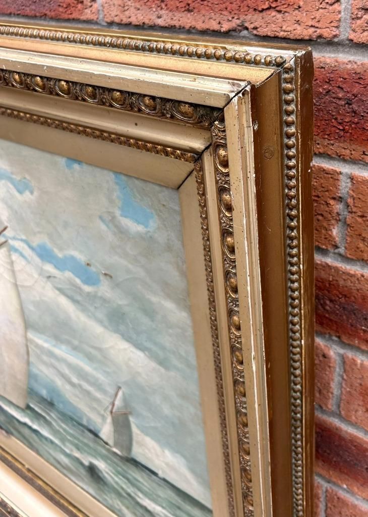 John Greenough American 19th Century Sailing Ship Boats Oil On Canvas Painting photo vinterior