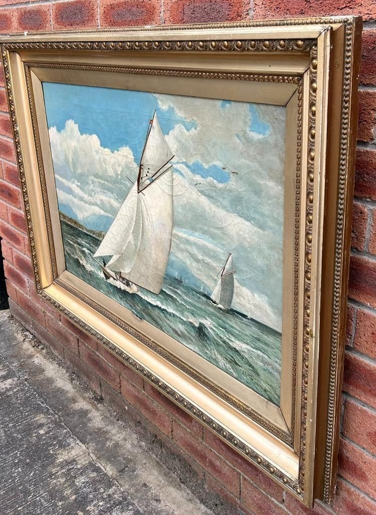 John Greenough American 19th Century Sailing Ship Boats Oil On Canvas Painting photo buy