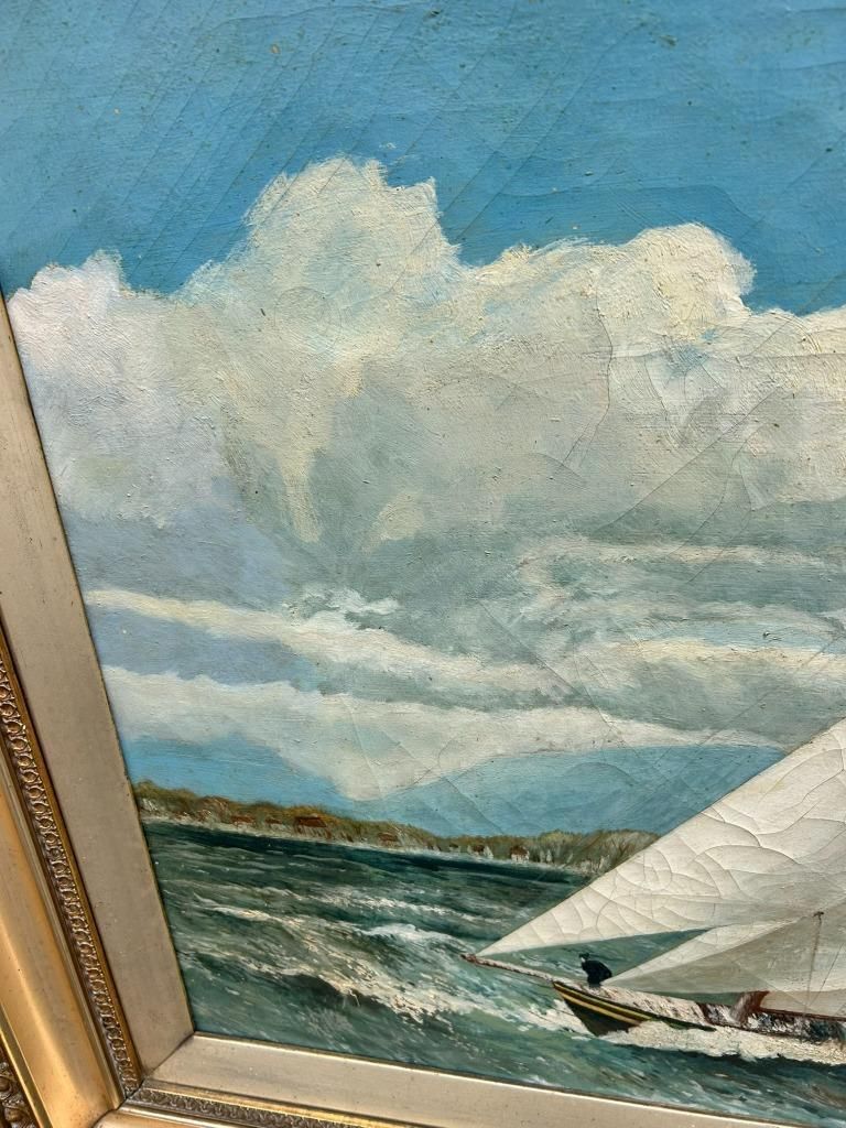 Art John Greenough American 19th Century Sailing Ship Boats Oil On Canvas Painting photo