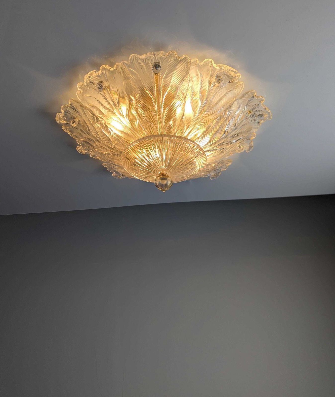 Barovier & Toso Foglia D'oro Recessed Ceiling Lamp, Murano, Italy, 1980s photo for sale