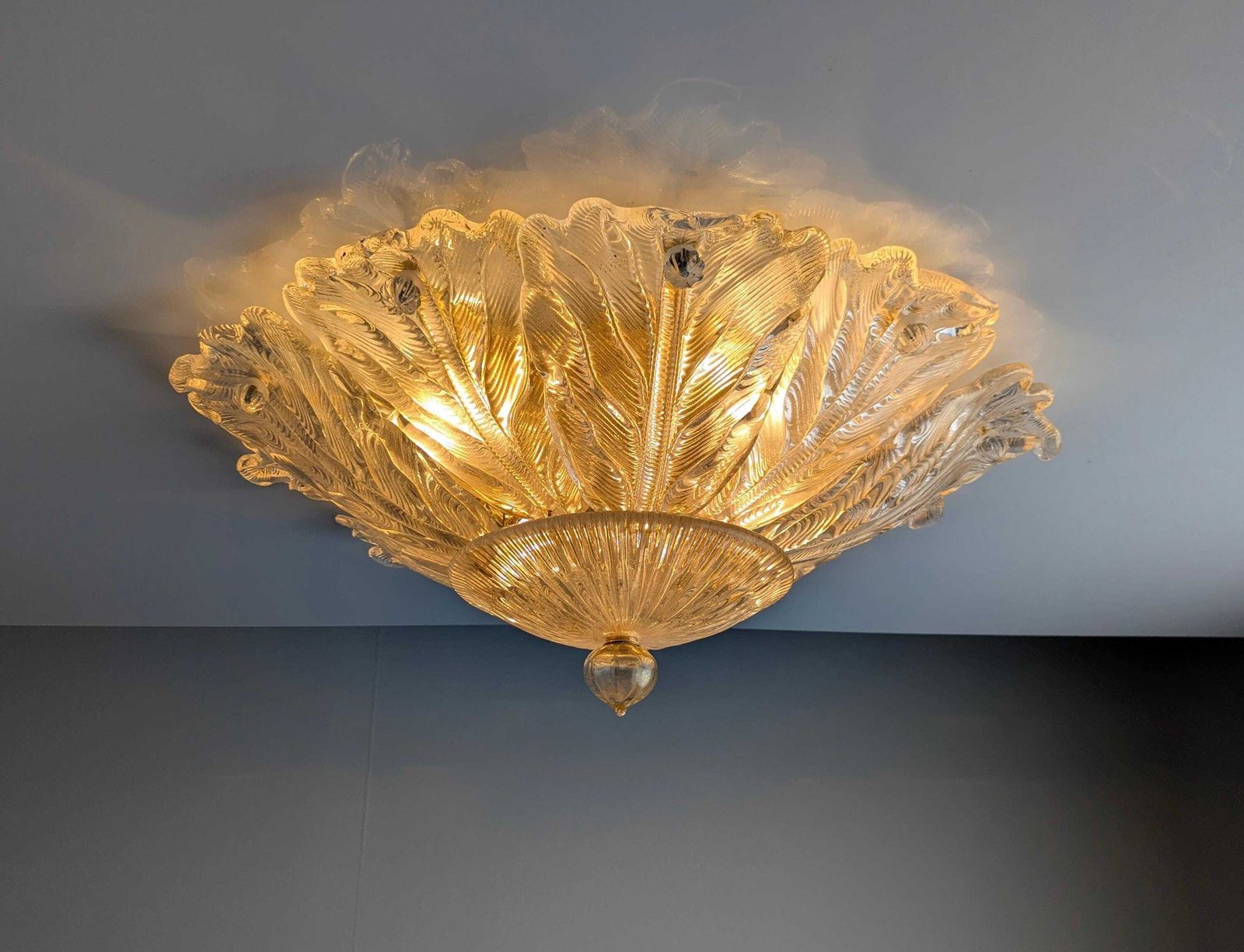 photo for sale Barovier & Toso Foglia D'oro Recessed Ceiling Lamp, Murano, Italy, 1980s
