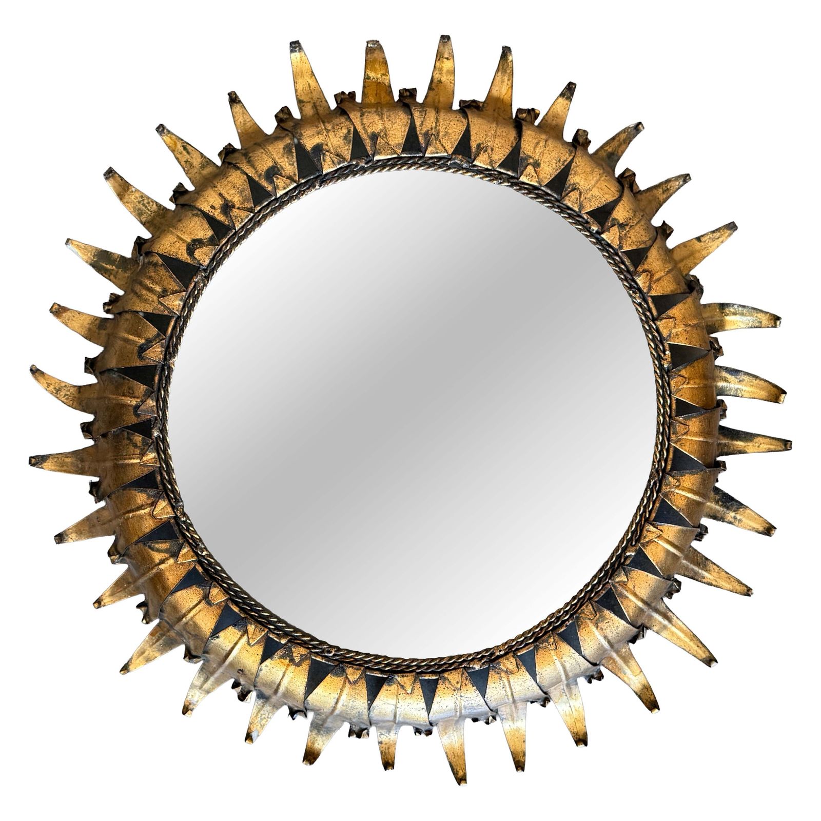Spanish Sunburst Lamp In Gilded Iron With Double Leaf Frame (Or Mirror)