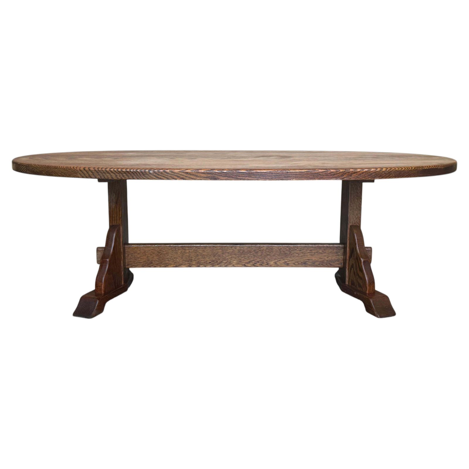 Low Oval Oak Table In Arts & Crafts Style