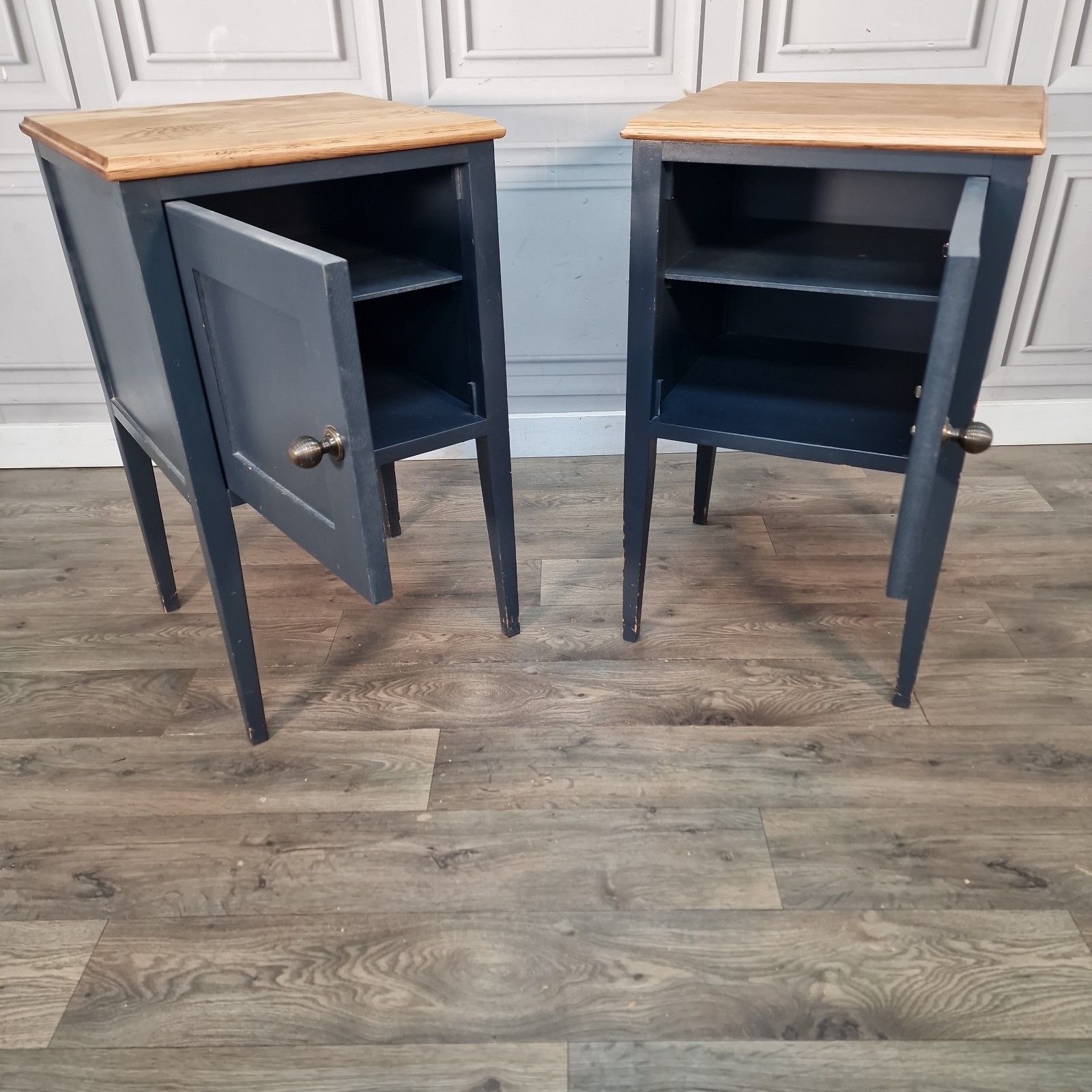 Vintage Pair Bedside Cabinets Painted Oak Top Wooden Nightstands Pot Cupboards photo 230.0