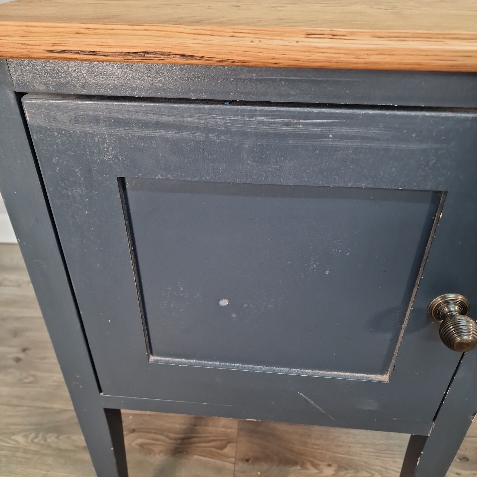 Vintage Pair Bedside Cabinets Painted Oak Top Wooden Nightstands Pot Cupboards photo vintage