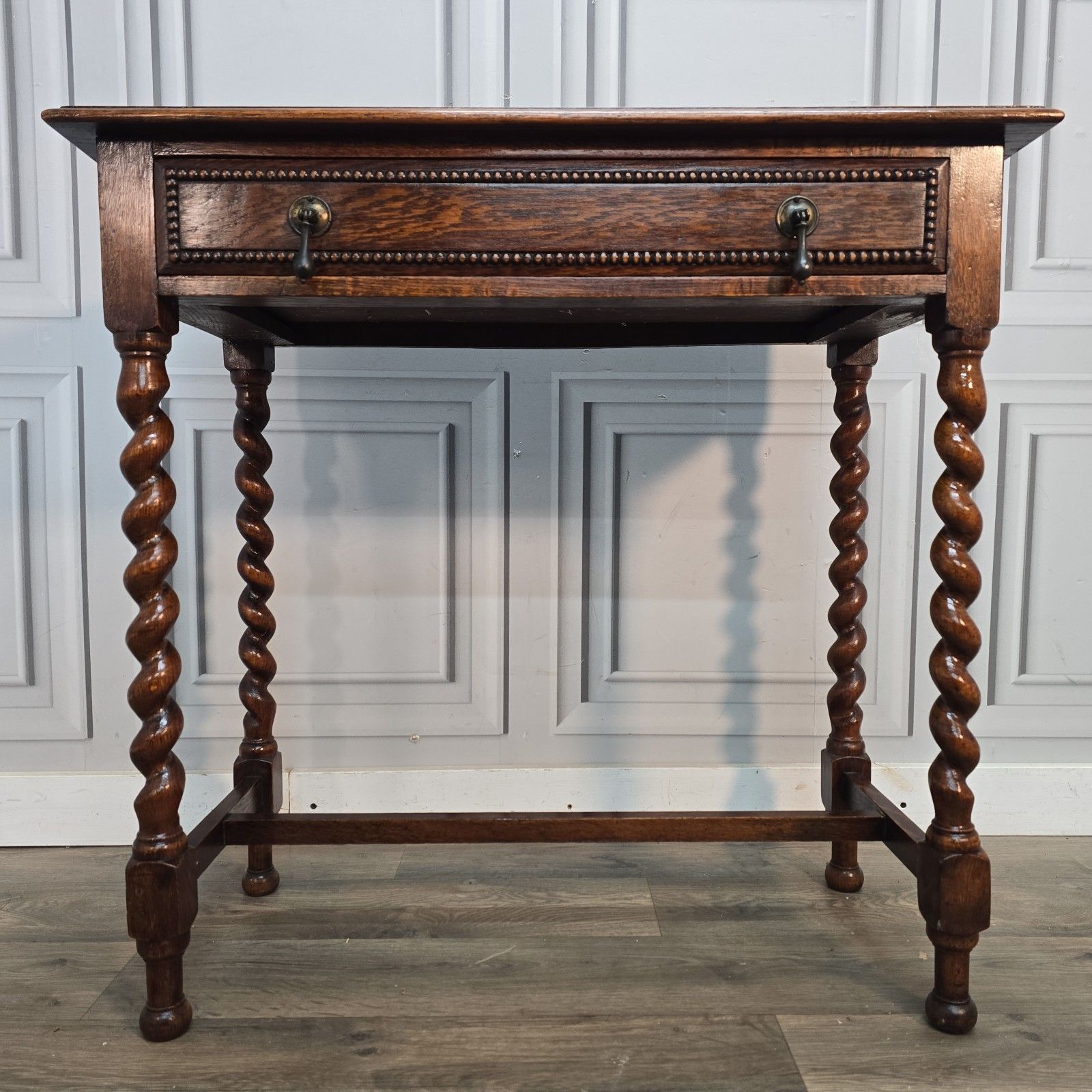 Furniture Antique Oak Hall Table Solid Wood Barley Twist Console Side Lamp Jacobean photo