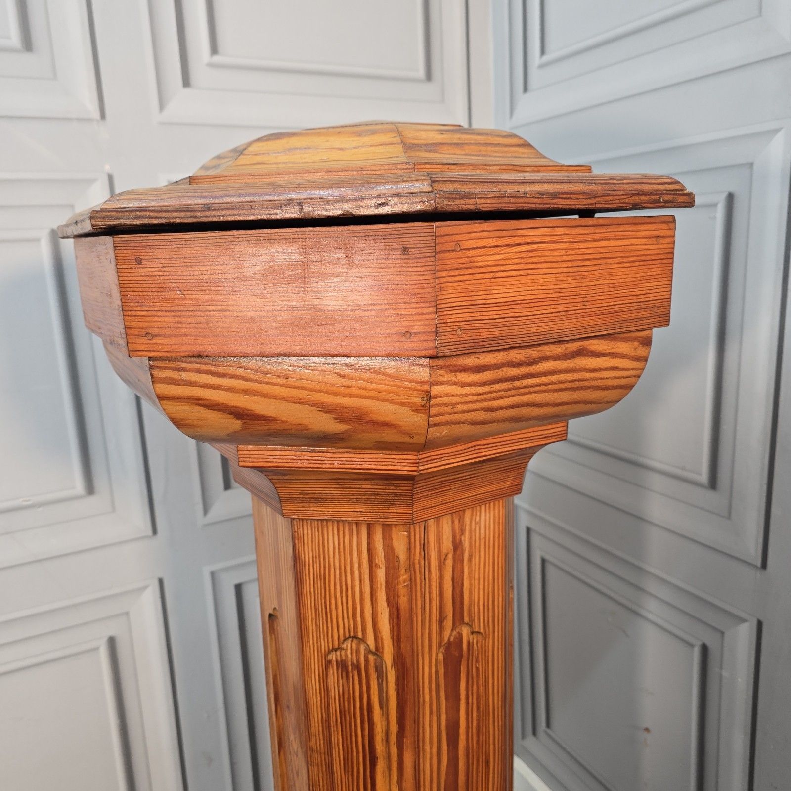 Vintage Wooden Church Font Gothic Revival Plant Stand Bust Display Column Table photo vintage