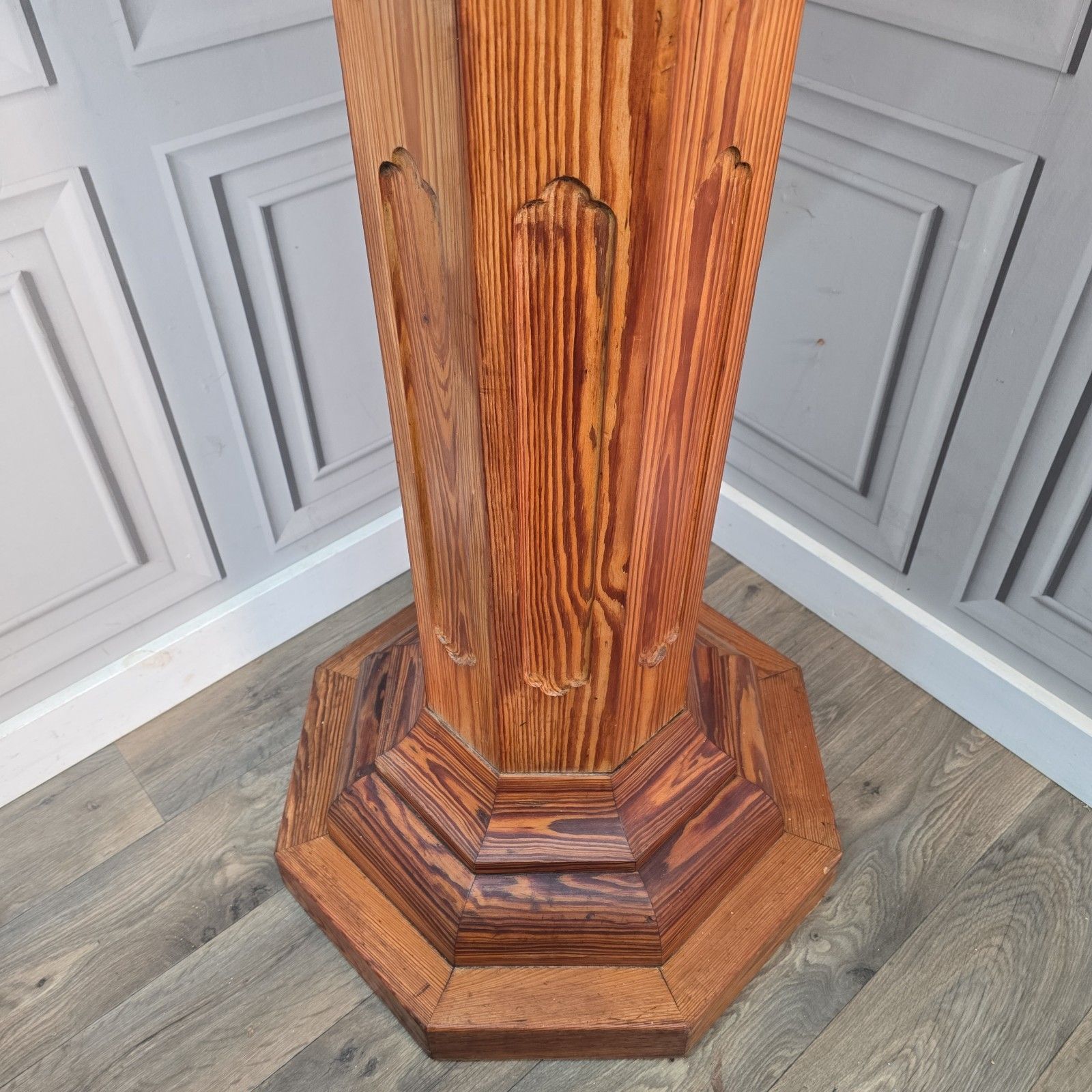 photo furniture Vintage Wooden Church Font Gothic Revival Plant Stand Bust Display Column Table