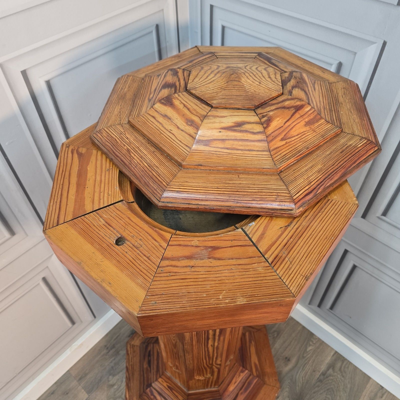 photo for sale Vintage Wooden Church Font Gothic Revival Plant Stand Bust Display Column Table