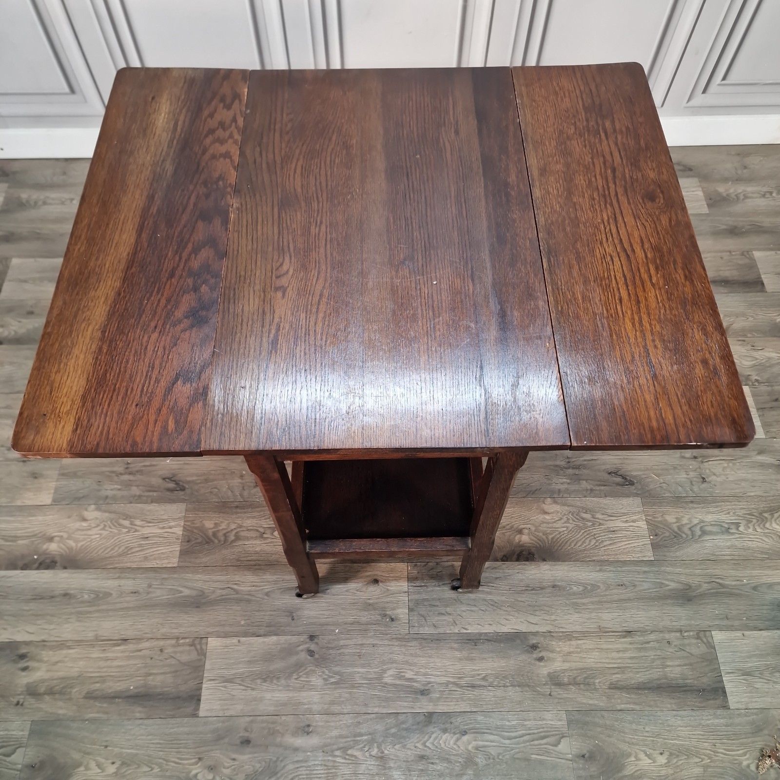 Antique Oak Drop Leaf Tea Trolley Serving Table & Drawer Solid Wooden Vintage photo vintage