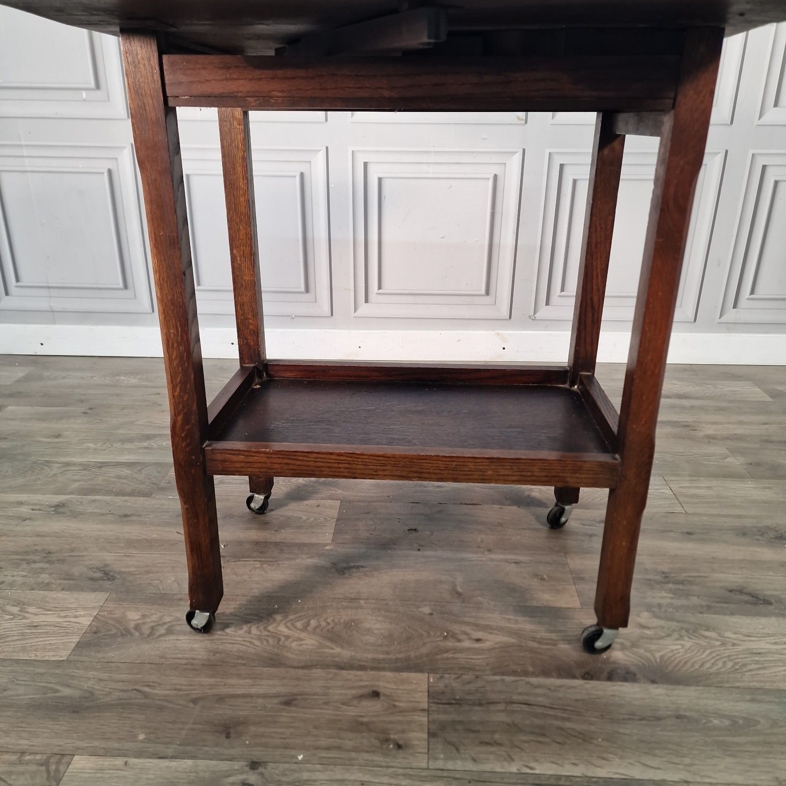 photo buy Antique Oak Drop Leaf Tea Trolley Serving Table & Drawer Solid Wooden Vintage