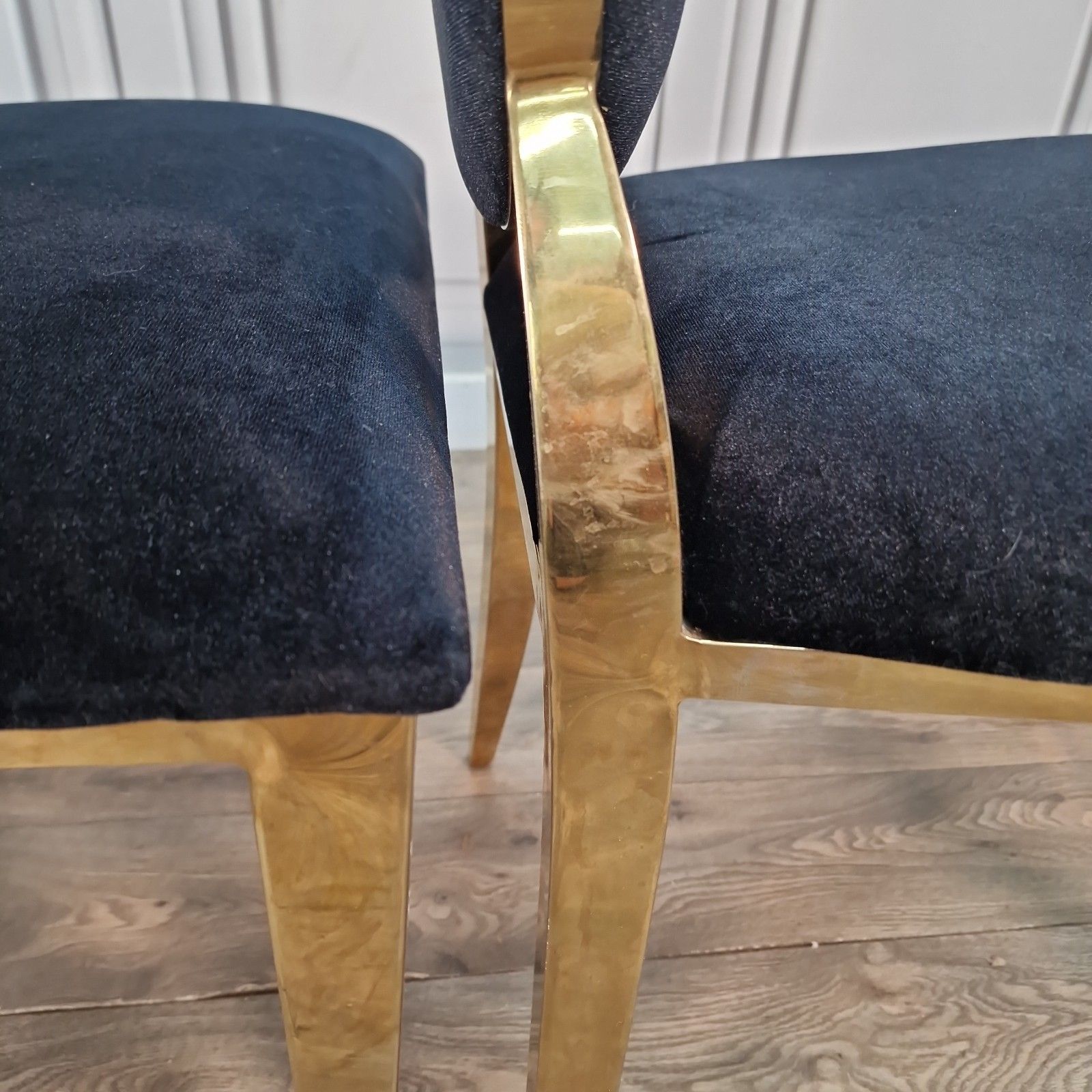photo buy Vintage Dior Style Chairs Gold Upholstered Dining Bedroom Seats Retro Mcm Pair