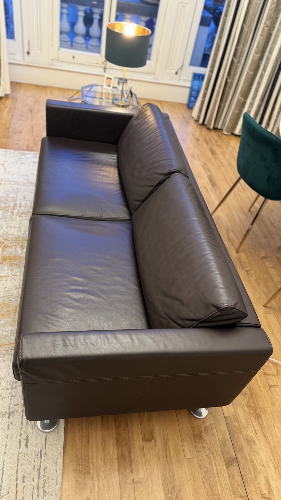 Vitra 'Park' 2 Sofa By Jasper Morrison – Brown Leather, Chrome Legs photo furniture
