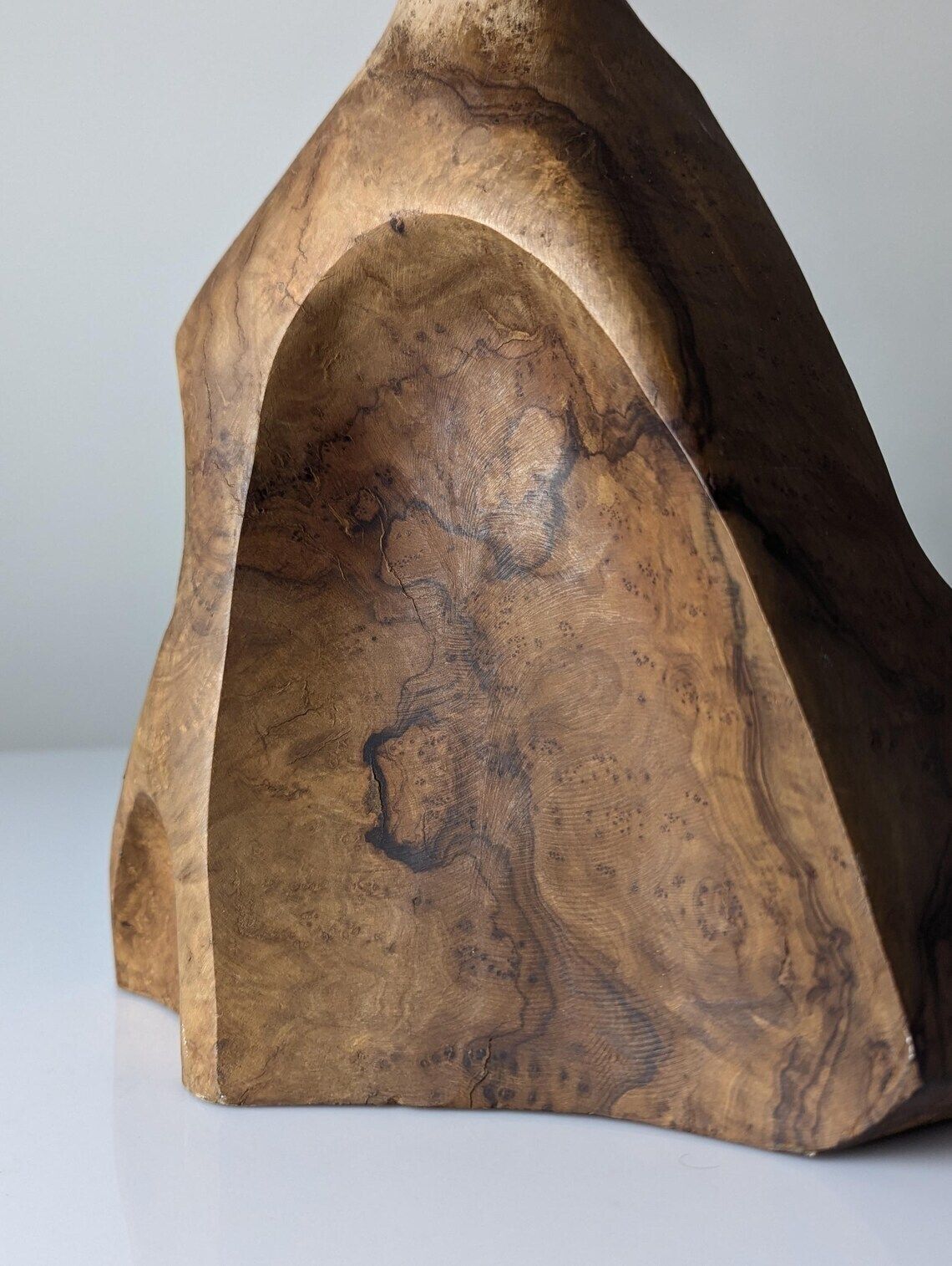 Organic Modern Sculptural Carved Olive Wood Table Lamp 1970s photo vinterior