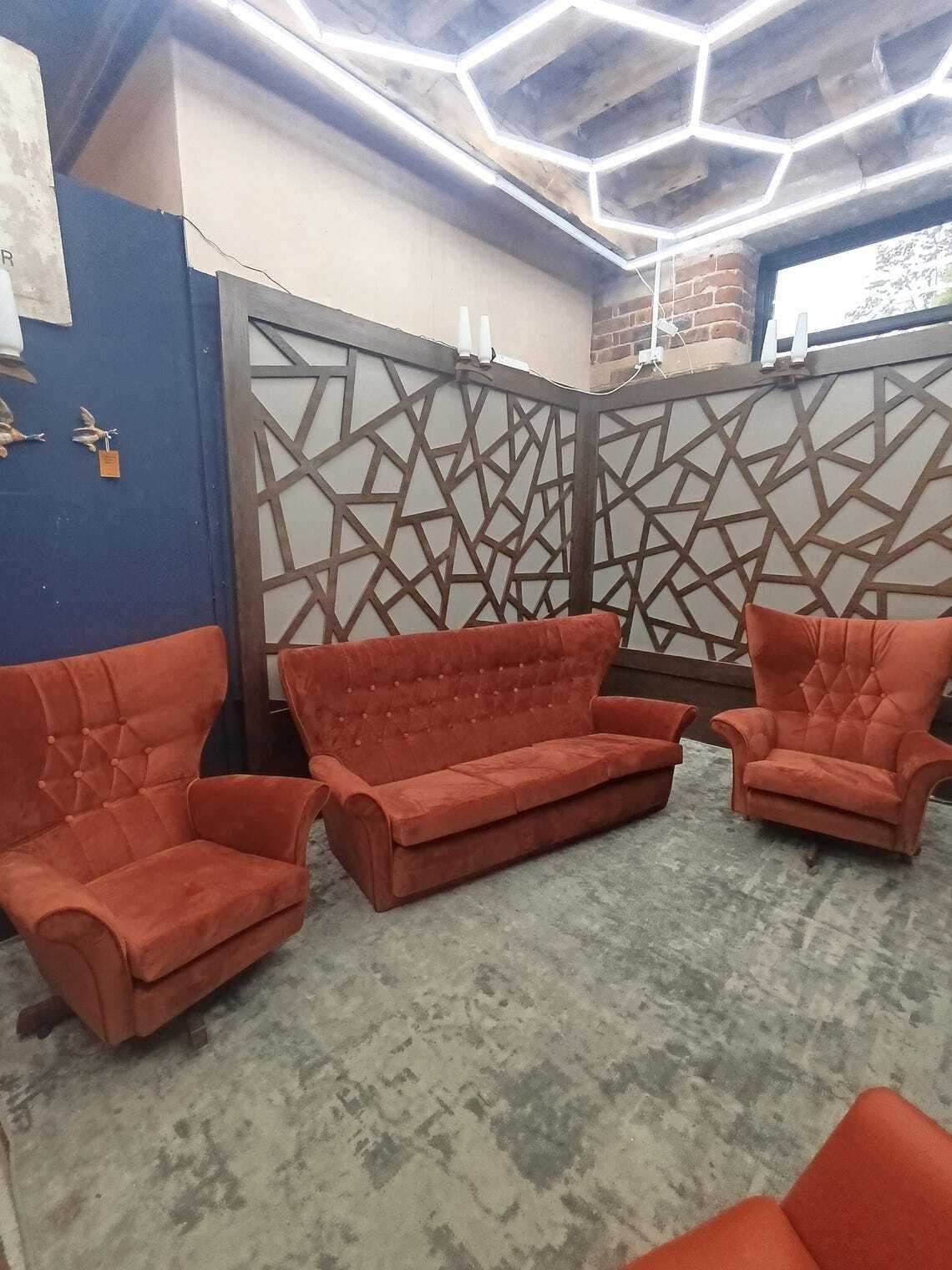 photo for sale Rare 1960s G Plan Blofeld Swivel And Tilt Three Piece Suite  Fully Restored In Burnt Orange Velvet