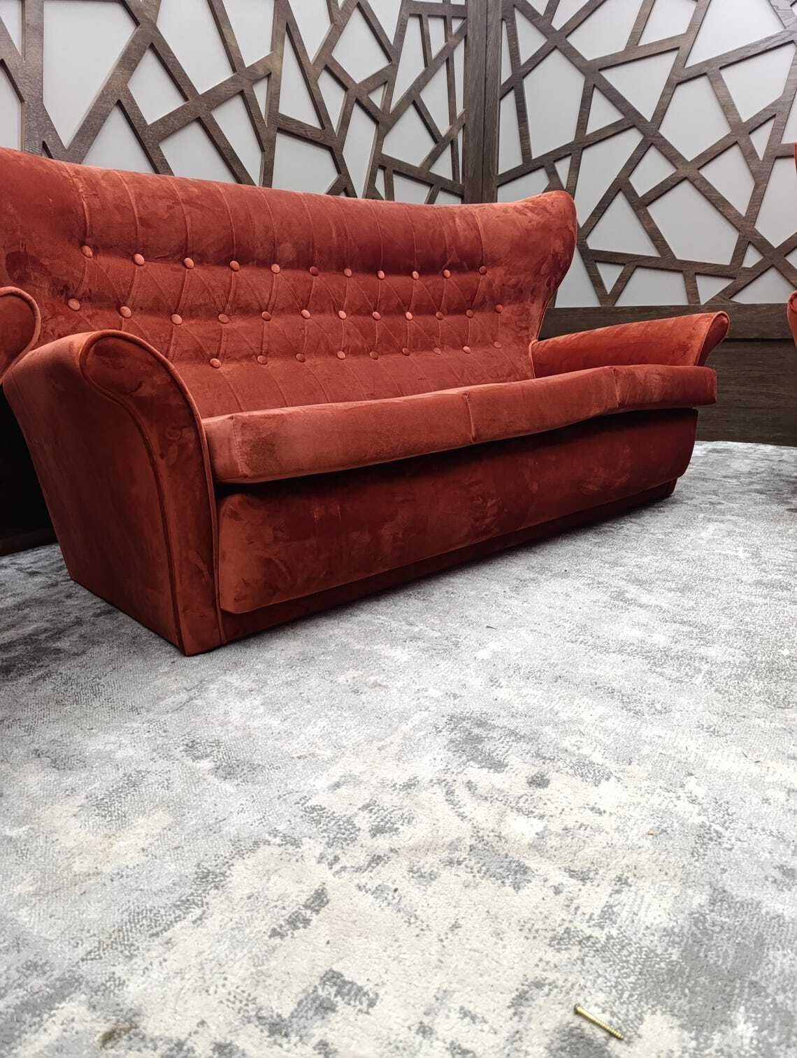 photo buy Rare 1960s G Plan Blofeld Swivel And Tilt Three Piece Suite  Fully Restored In Burnt Orange Velvet