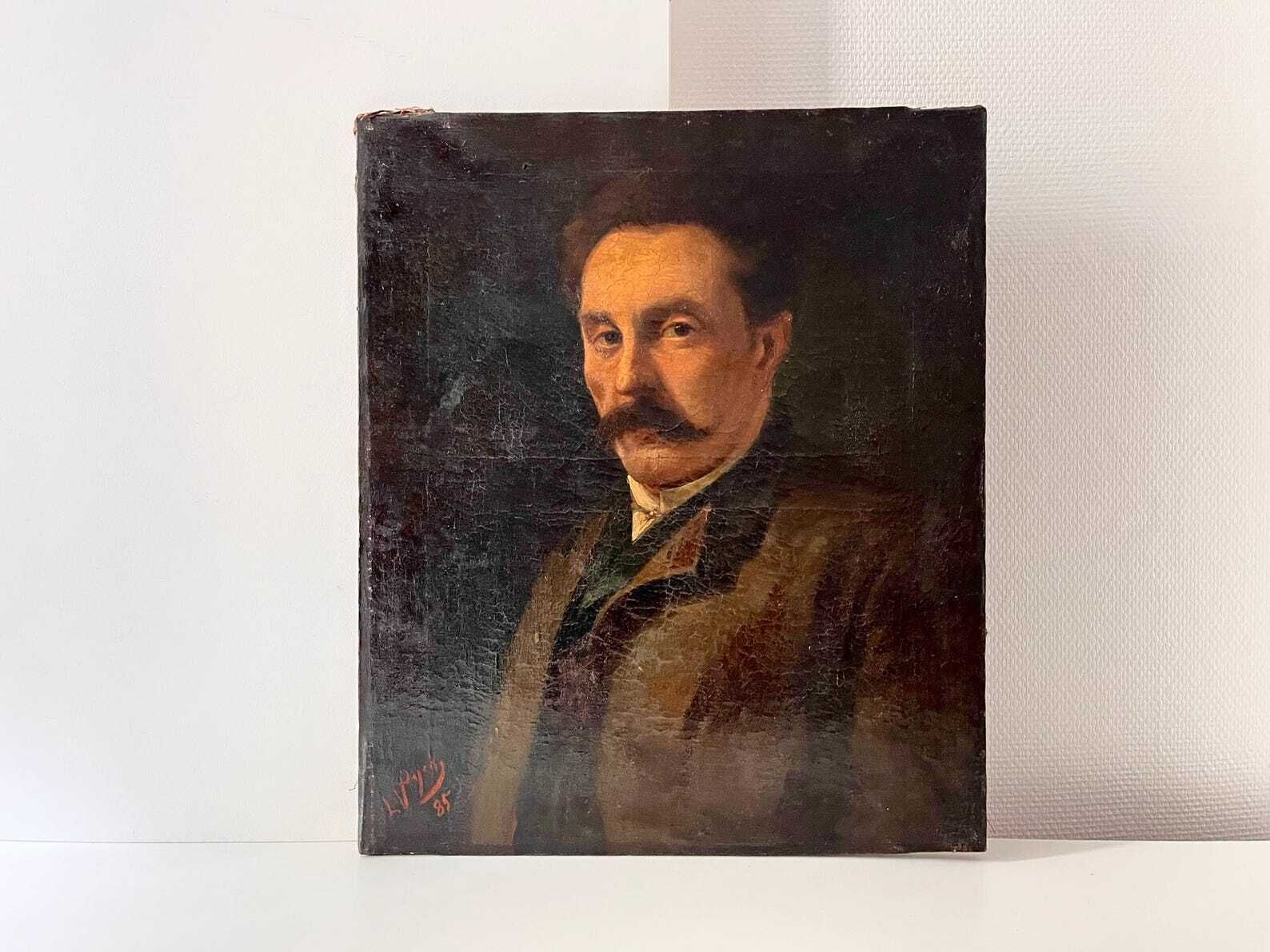 Frans antiek portret van een man, donker expressief olieverfschilderij op doek