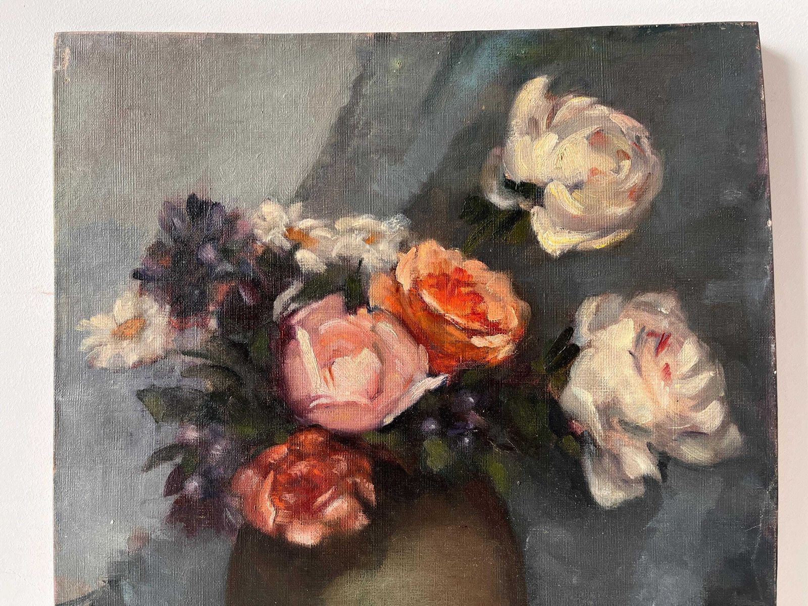 Stilleven met rozen, olieverf op doek, antiek bloemenschilderij, Frans stilleven, jaren 1930 photo Kunst